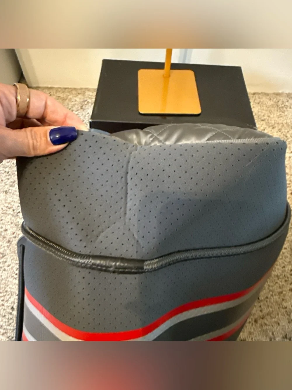 Haute Shore Gray Neoprene Tote Bag with Red & Silver Stripes